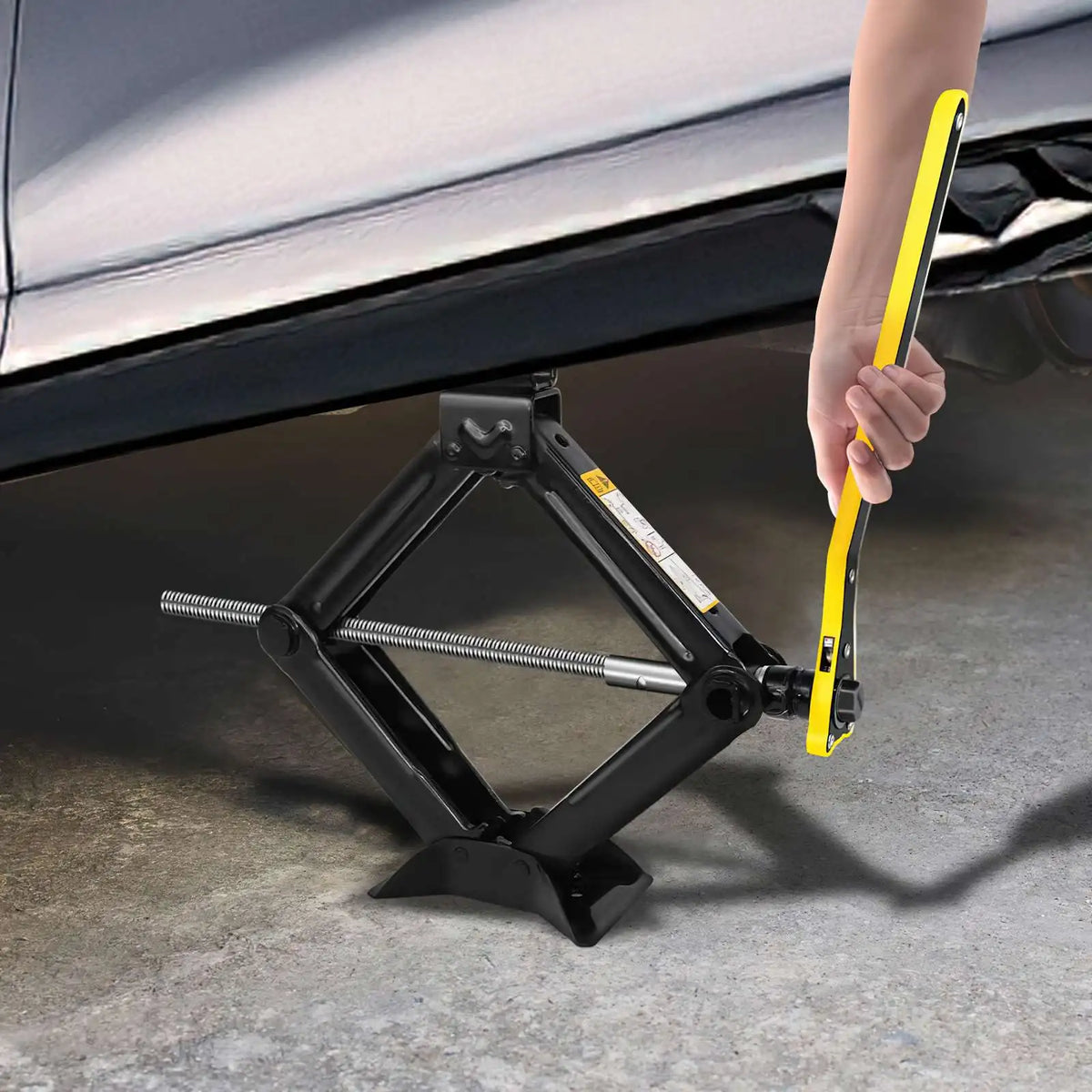 Macaco Automotivo Portátil Tipo Tesoura Universal com Chave Catraca de Cabo Longo
