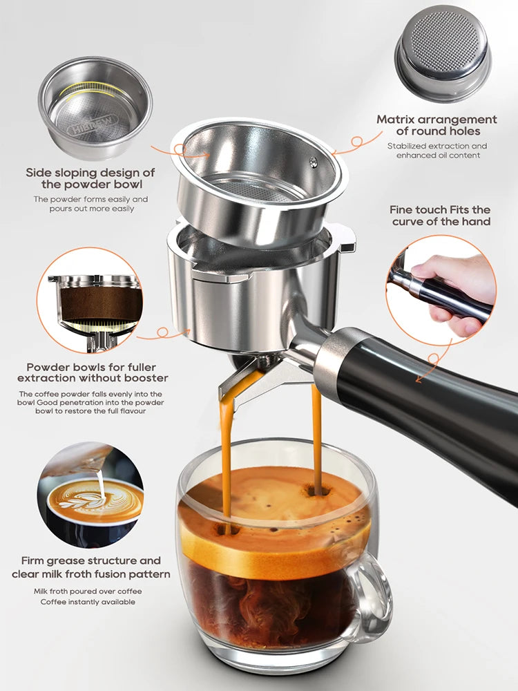 Máquina de Café Expresso Semiautomática HiBREW H10B 20 Bar, Design Slim com Controle de Temperatura (Quente/Frio) e Preparo de Cappuccino