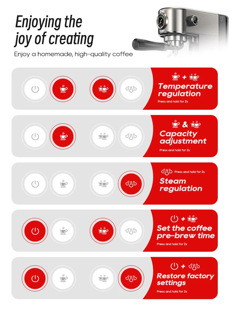 Máquina de Café Expresso Semiautomática HiBREW H10B 20 Bar, Design Slim com Controle de Temperatura (Quente/Frio) e Preparo de Cappuccino
