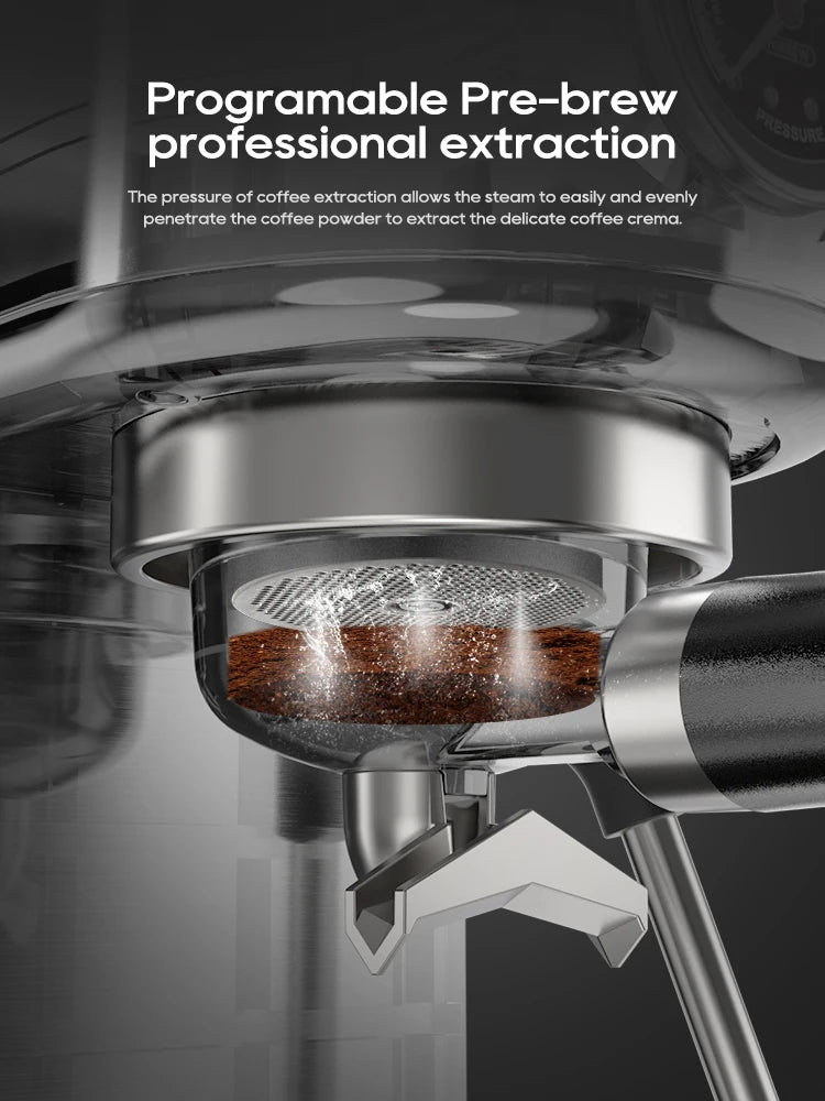 Máquina de Café Expresso Semiautomática HiBREW H10B 20 Bar, Design Slim com Controle de Temperatura (Quente/Frio) e Preparo de Cappuccino