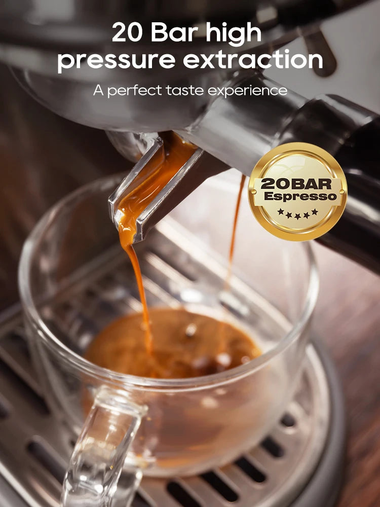 Máquina de Café Expresso Semiautomática HiBREW H10B 20 Bar, Design Slim com Controle de Temperatura (Quente/Frio) e Preparo de Cappuccino