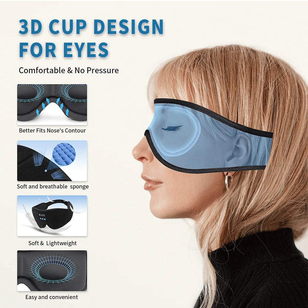 Máscara de Dormir 3D com Fones de Ouvido Bluetooth para Música e Sono com Alto-falante HD Embutido