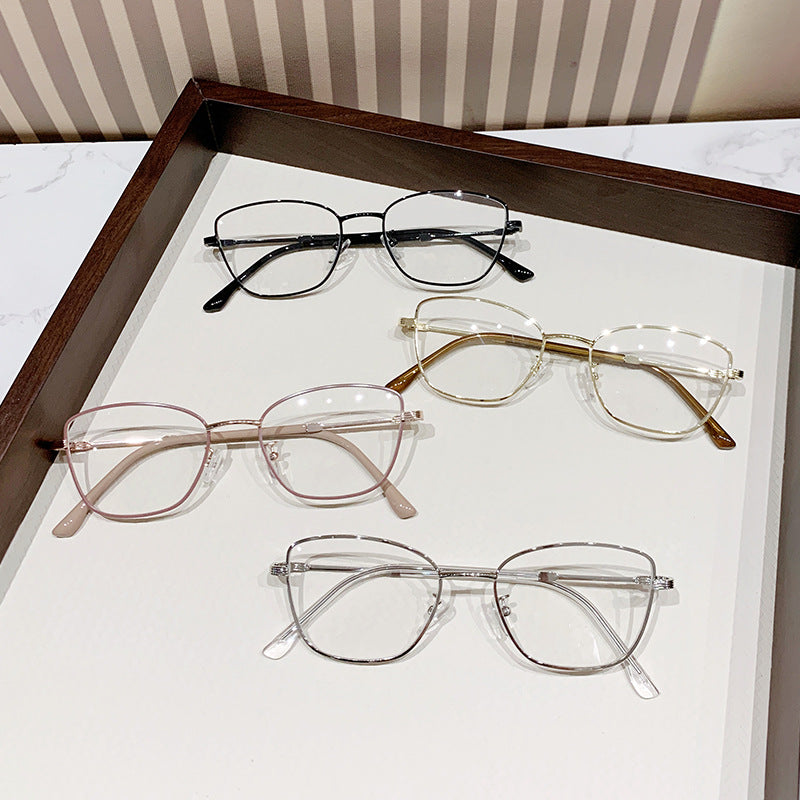Discoloration anti-blue light myopia glasses Cross-border Advanced Non-degree European and American Metal Frame Cat's Eye Fashion Myopia Glasses