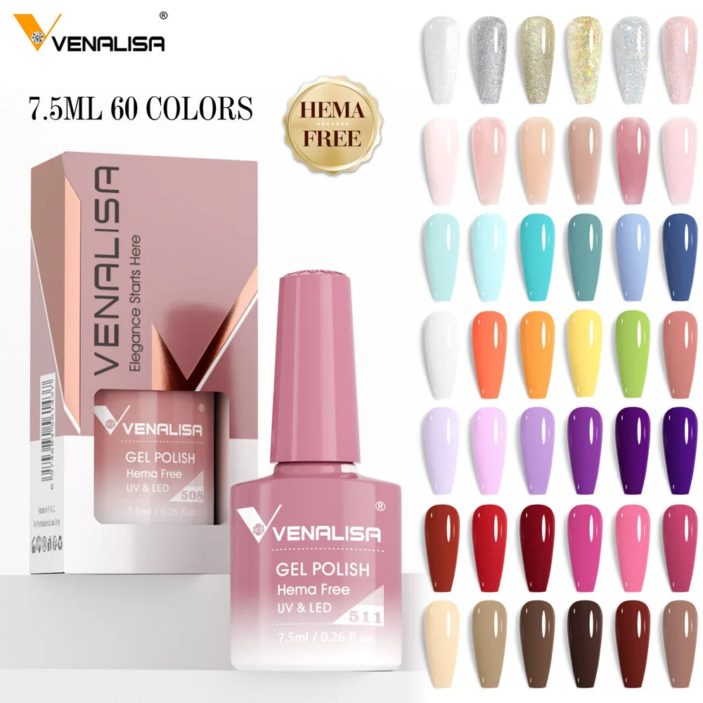 Verniz de Gel com Glitter Venalisa Livre de HEMA e TPO – Cobertura Total Deslumbrante, Soak Off, Gel UV/LED para Unhas de Gel Francesas, Coleção Nude Rosa Jelly