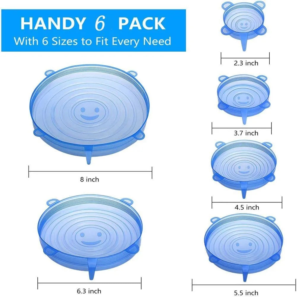 Conjunto de 6 Tampas de Silicone Extensíveis — Universais & Adaptáveis