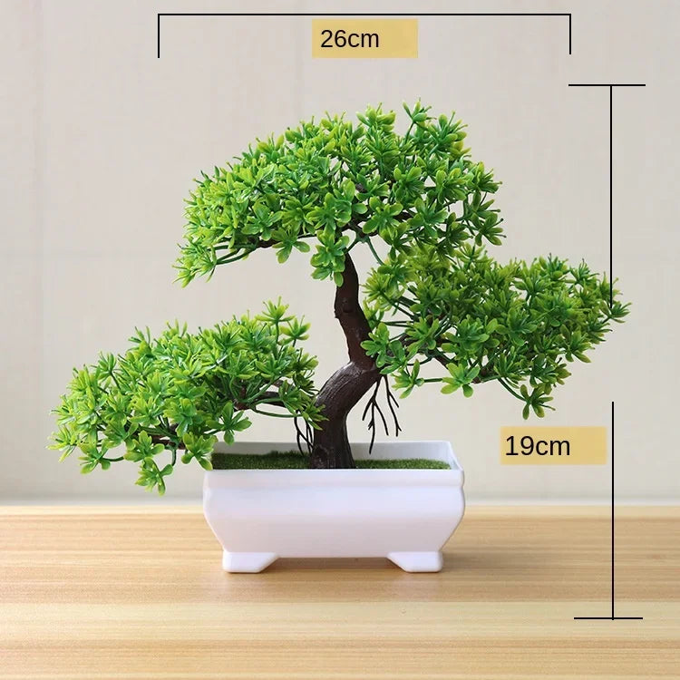 Bonsai de Planta Artificial em Vaso – Mini Árvore Verde e Flores Falsas, Enfeite Decorativo para Casa, Jardim, Festas e Decoração de Hotel