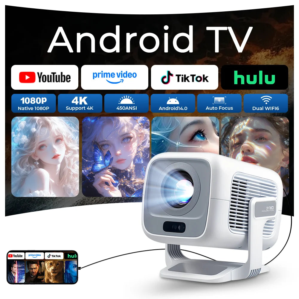 Auto Focus Projector X3A Native 1080P, Android 14 5G WiFi6 4K Playback, Portable for Movies & Outdoor Camping