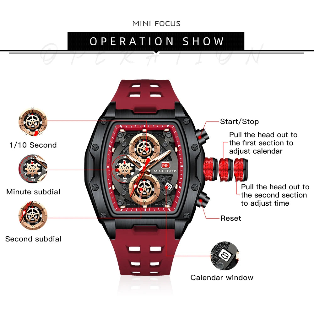 Relógios de Pulso de Quartzo para Homens Guerreiro Pulseira Vermelha Cronógrafo À Prova D 'Água reloj hombre 473G