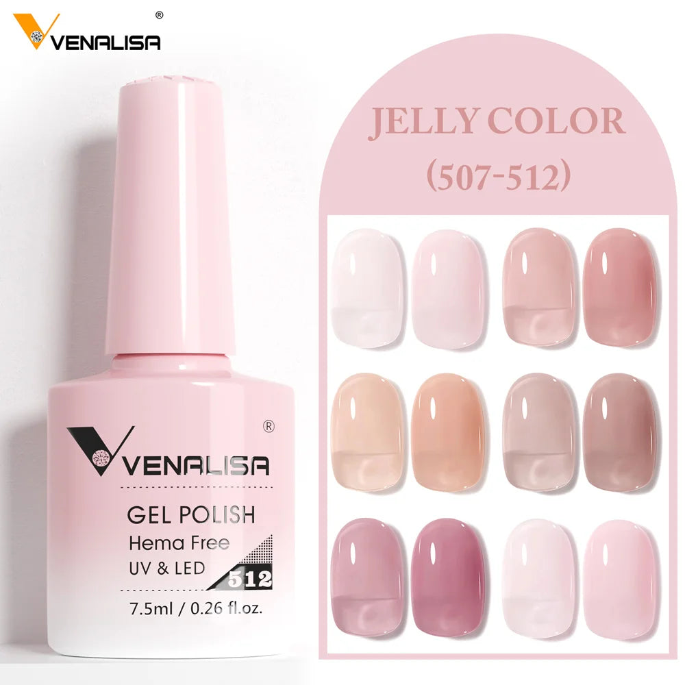 Verniz de Gel com Glitter Venalisa Livre de HEMA e TPO – Cobertura Total Deslumbrante, Soak Off, Gel UV/LED para Unhas de Gel Francesas, Coleção Nude Rosa Jelly