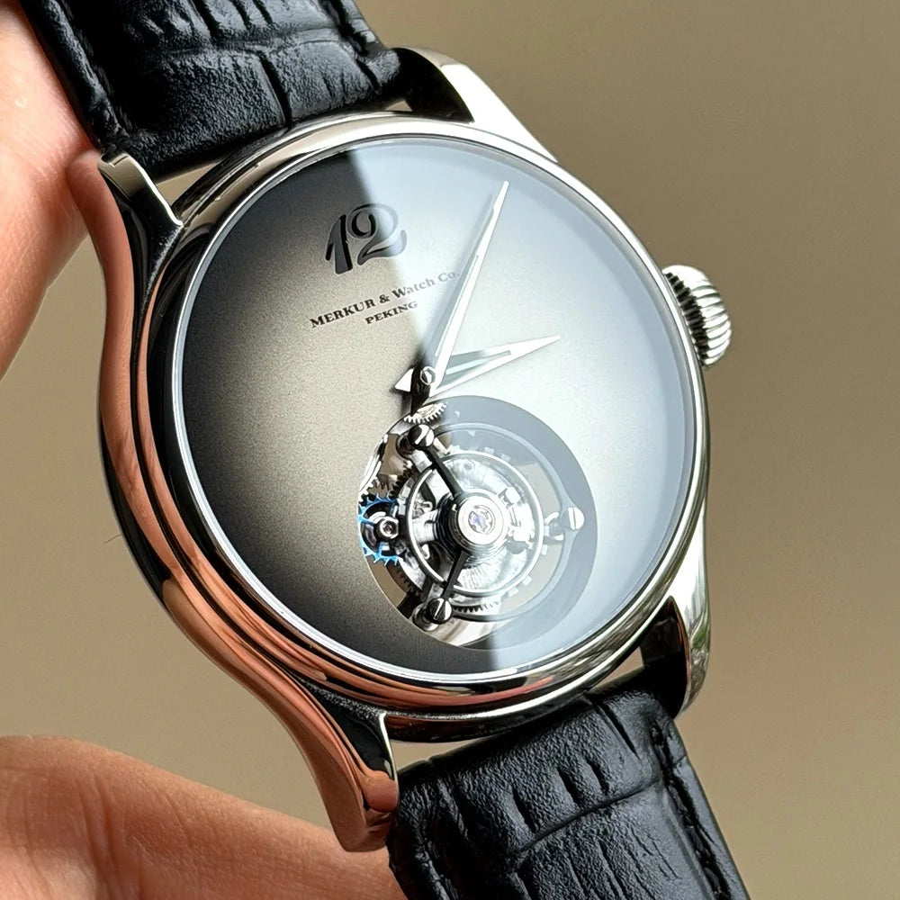 Relógio Merkur 100% Tourbillon masculino com safira, relógio de pulso mecânico de luxo à prova d'água, 42mm