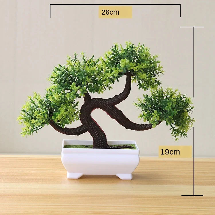 Bonsai de Planta Artificial em Vaso – Mini Árvore Verde e Flores Falsas, Enfeite Decorativo para Casa, Jardim, Festas e Decoração de Hotel
