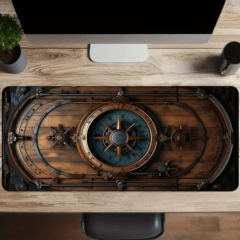 Xxl vintage steampunk bússola design mouse pad grande tapete de mesa de escritório de jogos bordas costuradas antiderrapantes para jogadores e escritório em casa