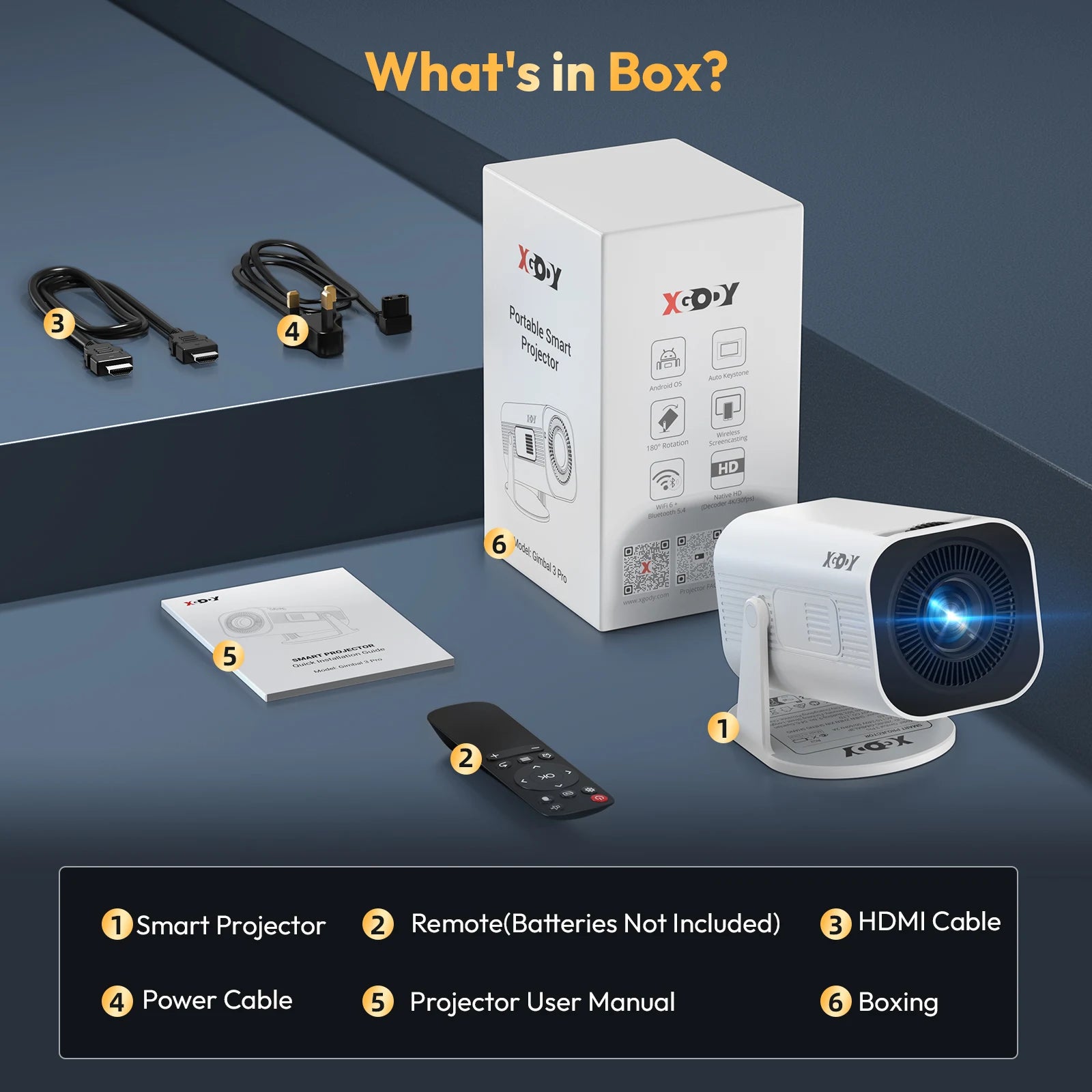 Miniprojetor Portátil Xgody Gimbal 3 Pro — 4K & Android Smart
