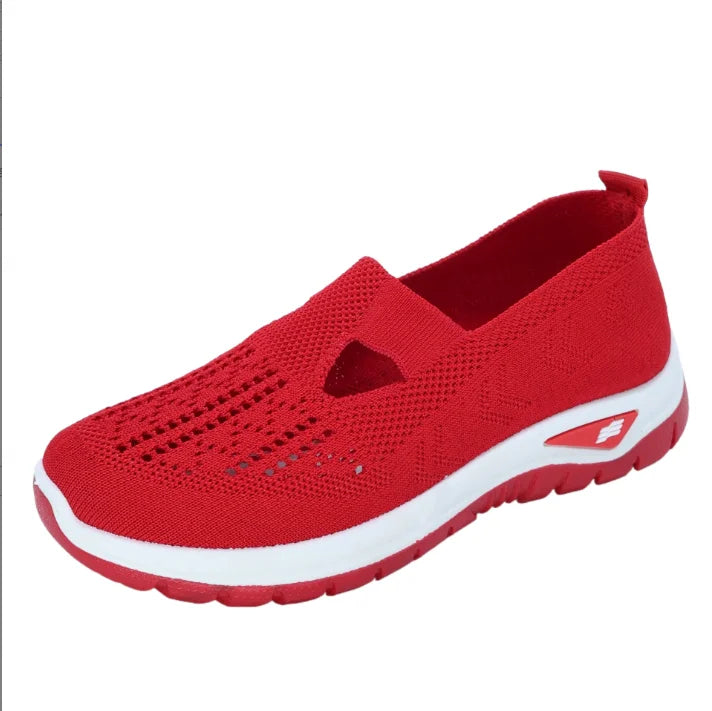 Tênis casuais femininos, tênis esportivos respiráveis de cor sólida com sola macia e leve para caminhada, tênis casuais de cano baixo em tecido.