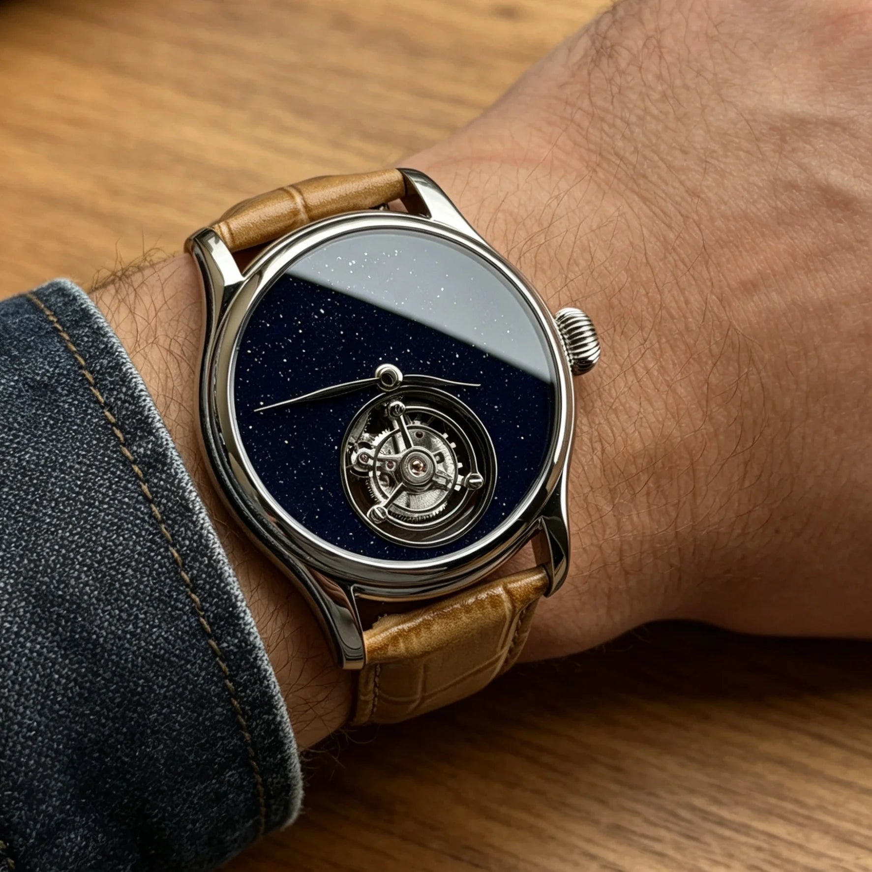 Relógio Merkur 100% Tourbillon masculino com safira, relógio de pulso mecânico de luxo à prova d'água, 42mm