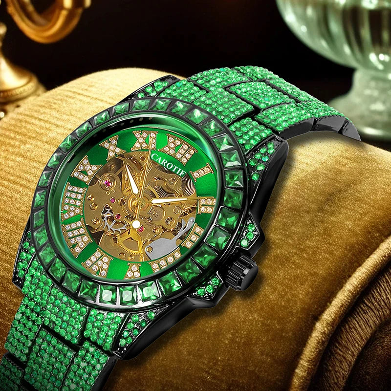 Relógio Masculino Automático de Luxo Aço Verde Tendência