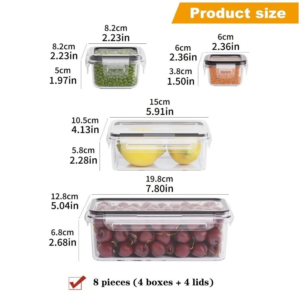 Kit com 8 Potes Herméticos para Alimentos Livres de BPA com Tampas de Trava – Armazenamento em Plástico PP Seguro para Micro-ondas e Freezer, para Grãos, Frutas e Vegetais