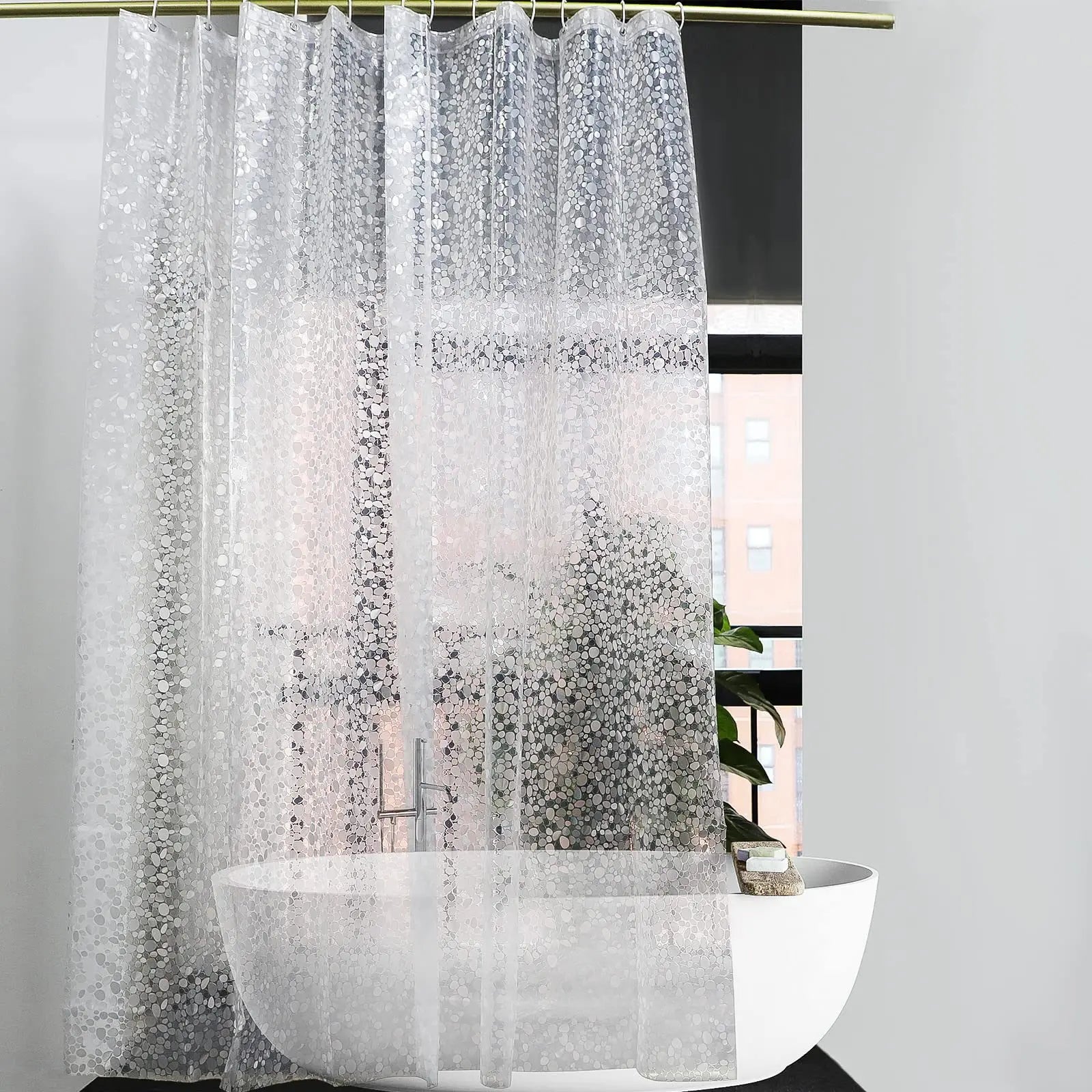 Cortina de Chuveiro em PEVA com Estampa de Seixos – Forro Transparente e Impermeável para Banheira