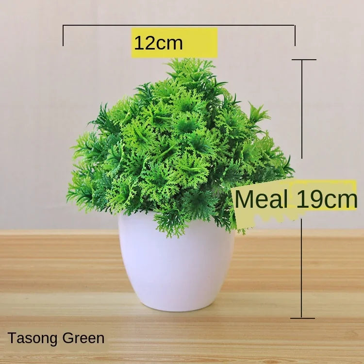 Bonsai de Planta Artificial em Vaso – Mini Árvore Verde e Flores Falsas, Enfeite Decorativo para Casa, Jardim, Festas e Decoração de Hotel