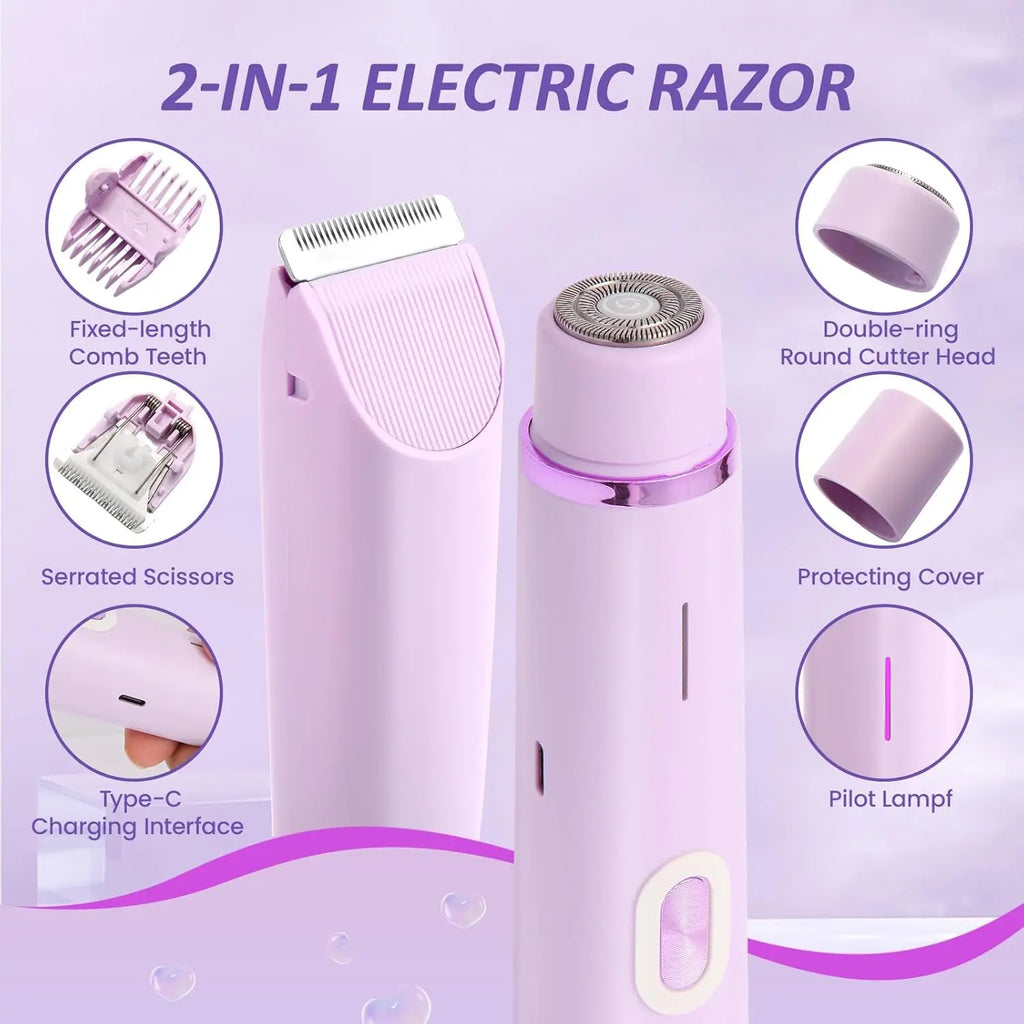 Lâminas elétricas para mulheres 2 em 1 barbeador elétrico para aparador de pêlos pubianos IPX7 à prova d'água uso molhado e seco barbeador de biquíni para corpo