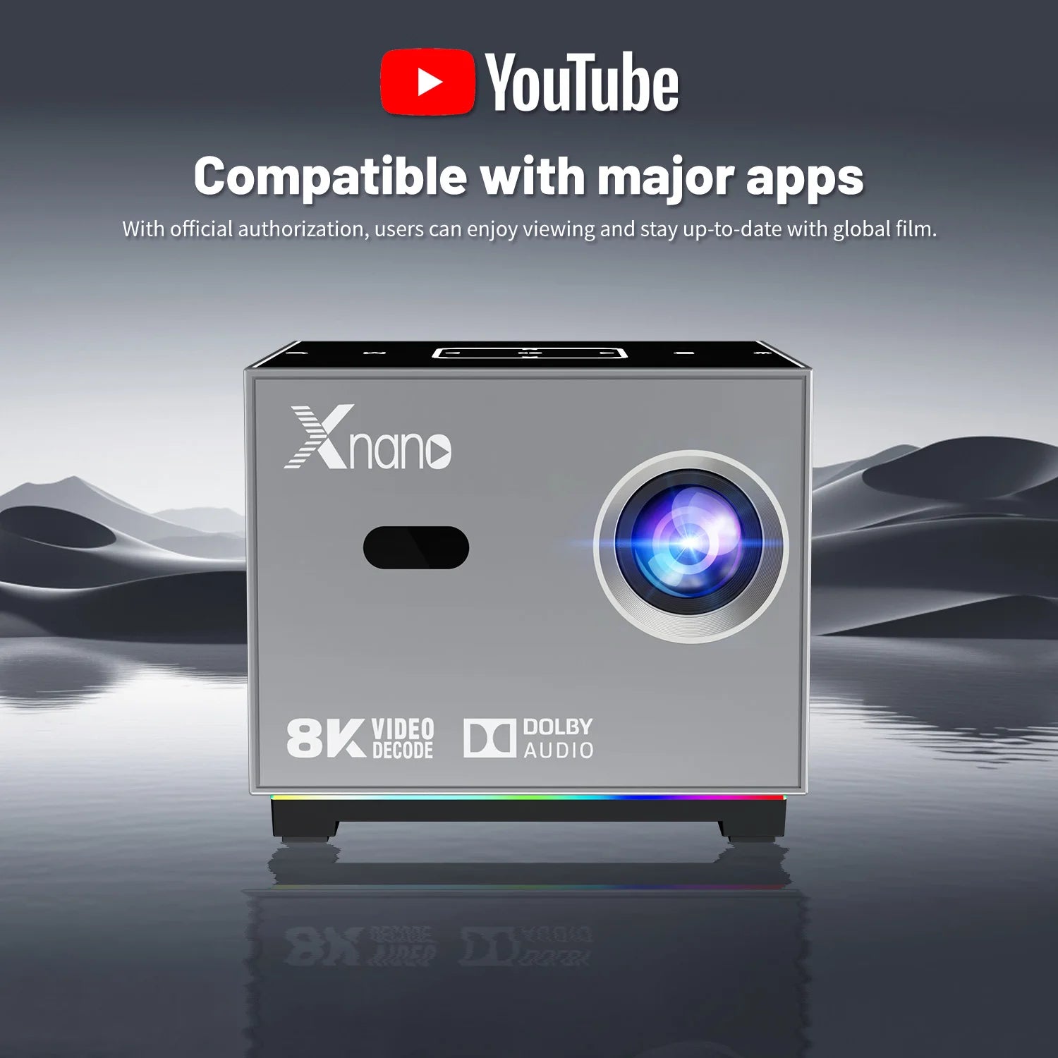 Projetor Xnano com Suporte a 8K, Portátil, Foco Automático, Android 13, Wi-Fi Dual Band, Bluetooth 5.0, Controle Remoto por Voz, para Cinema em Casa e Uso Externo