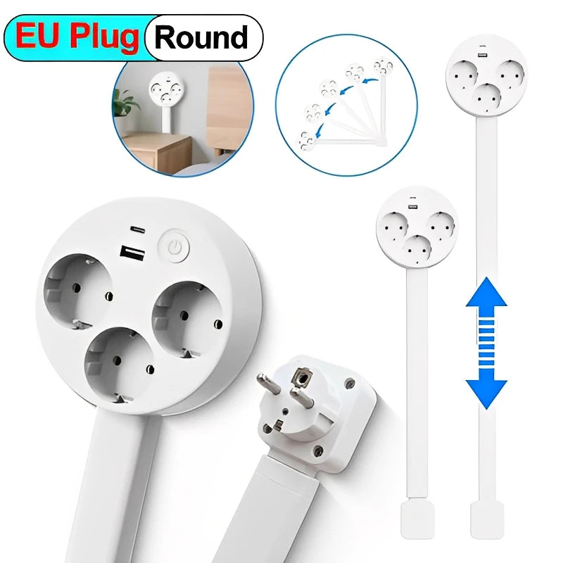 Tomada Elétrica de Parede Rotativa com Extensor de Tomada Ajustável para Mesa de Cabeceira