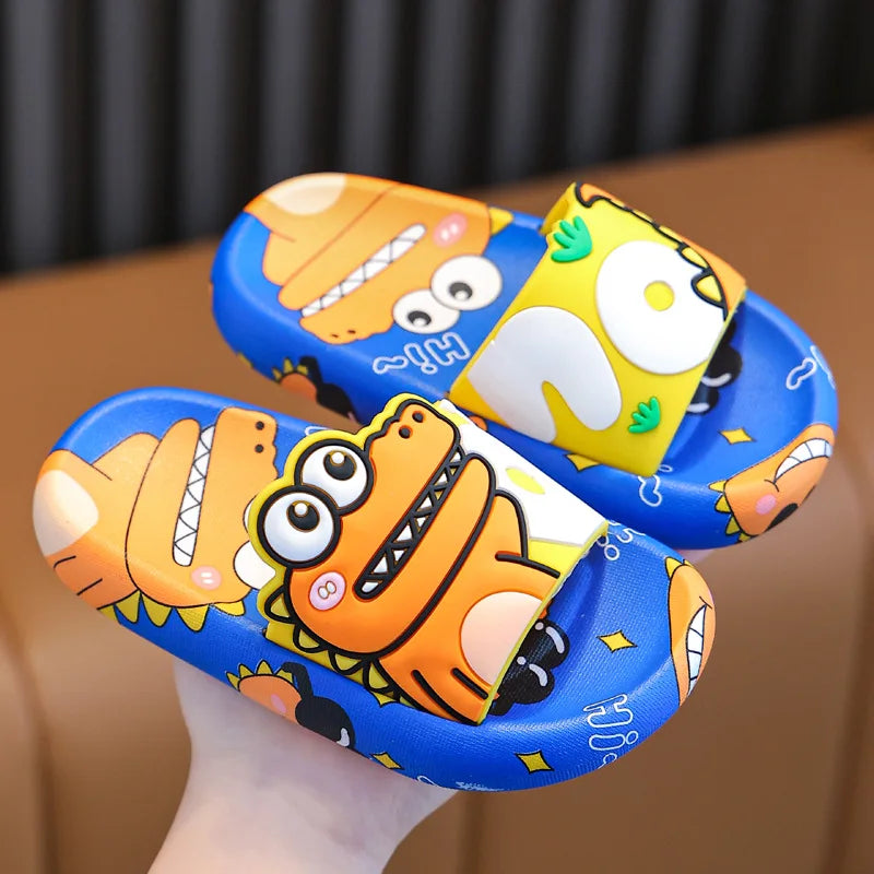 Dinossauro dos desenhos animados crianças chinelos menino meninas sapatos casuais plana praia sapatos de água interior macio crianças bonito flip flops para menino menina