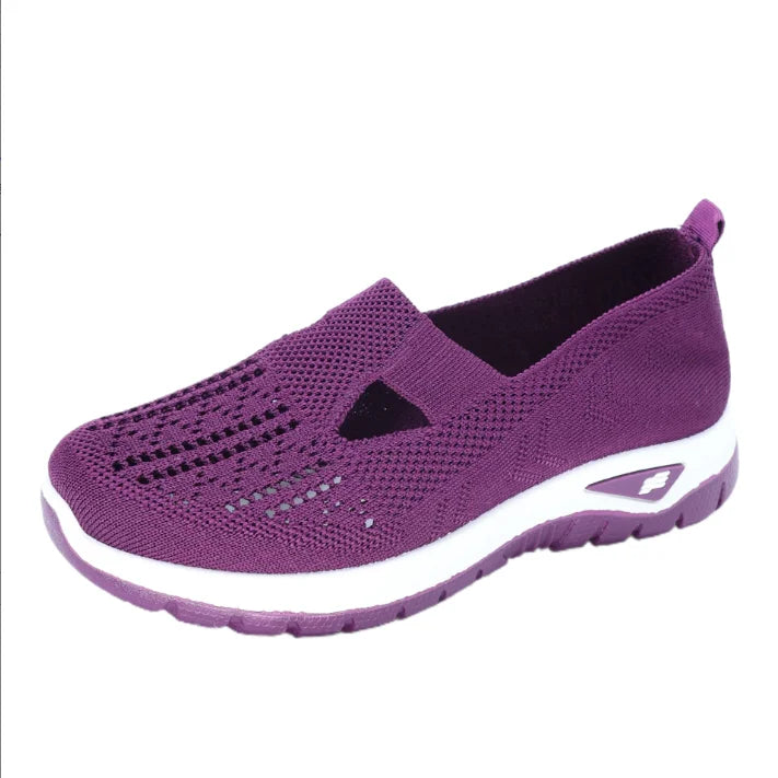 Tênis casuais femininos, tênis esportivos respiráveis de cor sólida com sola macia e leve para caminhada, tênis casuais de cano baixo em tecido.
