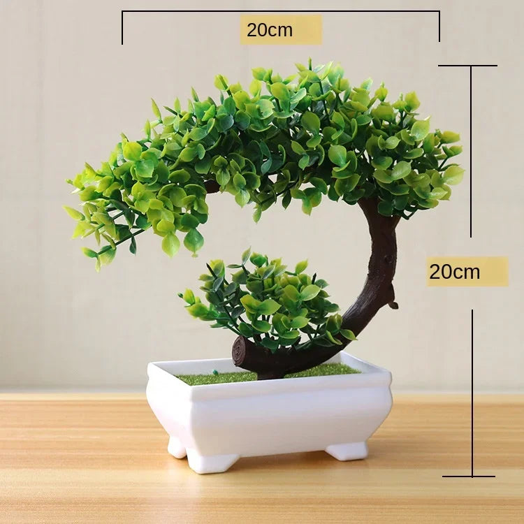 Bonsai de Planta Artificial em Vaso – Mini Árvore Verde e Flores Falsas, Enfeite Decorativo para Casa, Jardim, Festas e Decoração de Hotel