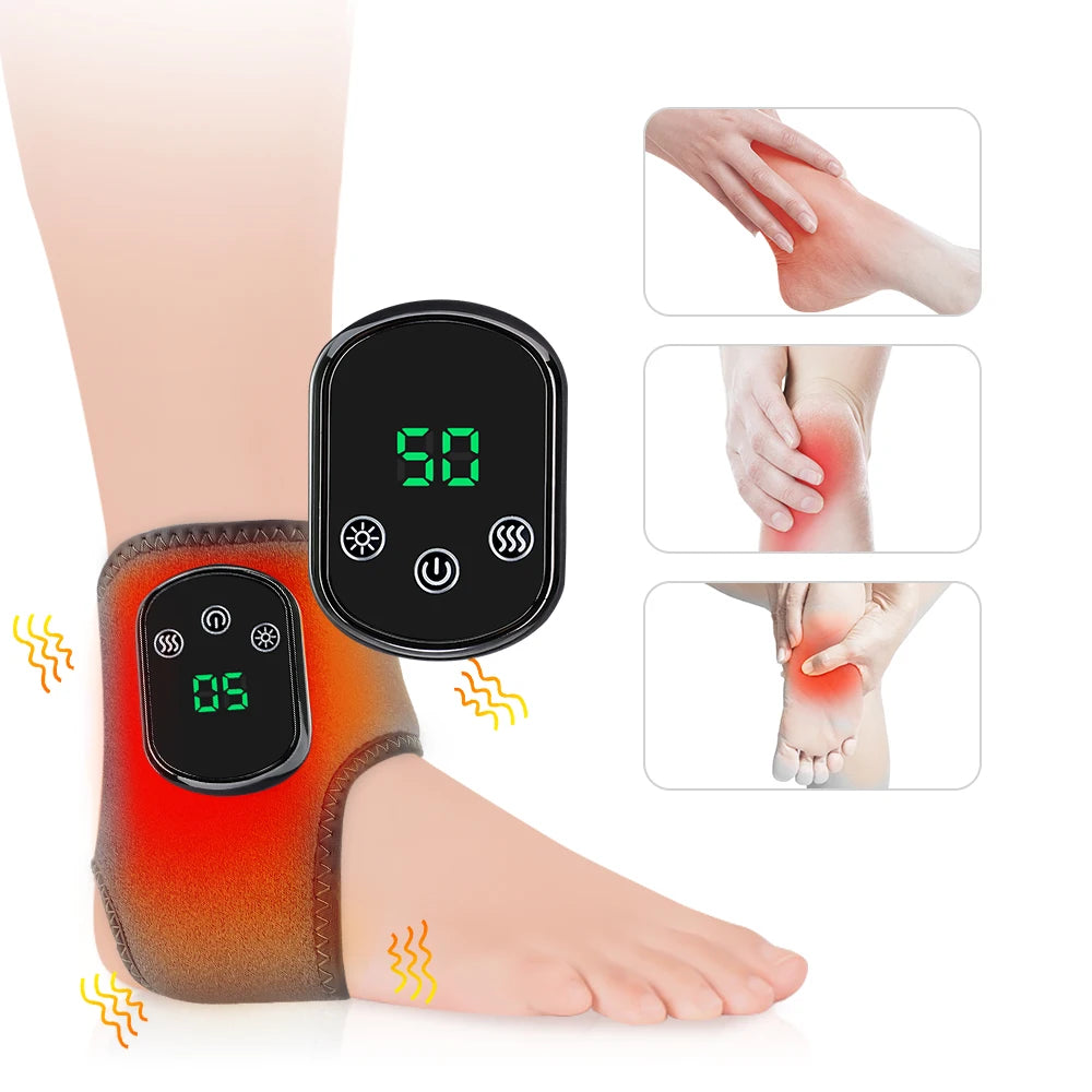 Massageador elétrico de calor para pés, compressa quente, massageador de vibração, material respirável, proteção para articulação do pé e do tornozelo, compressa quente