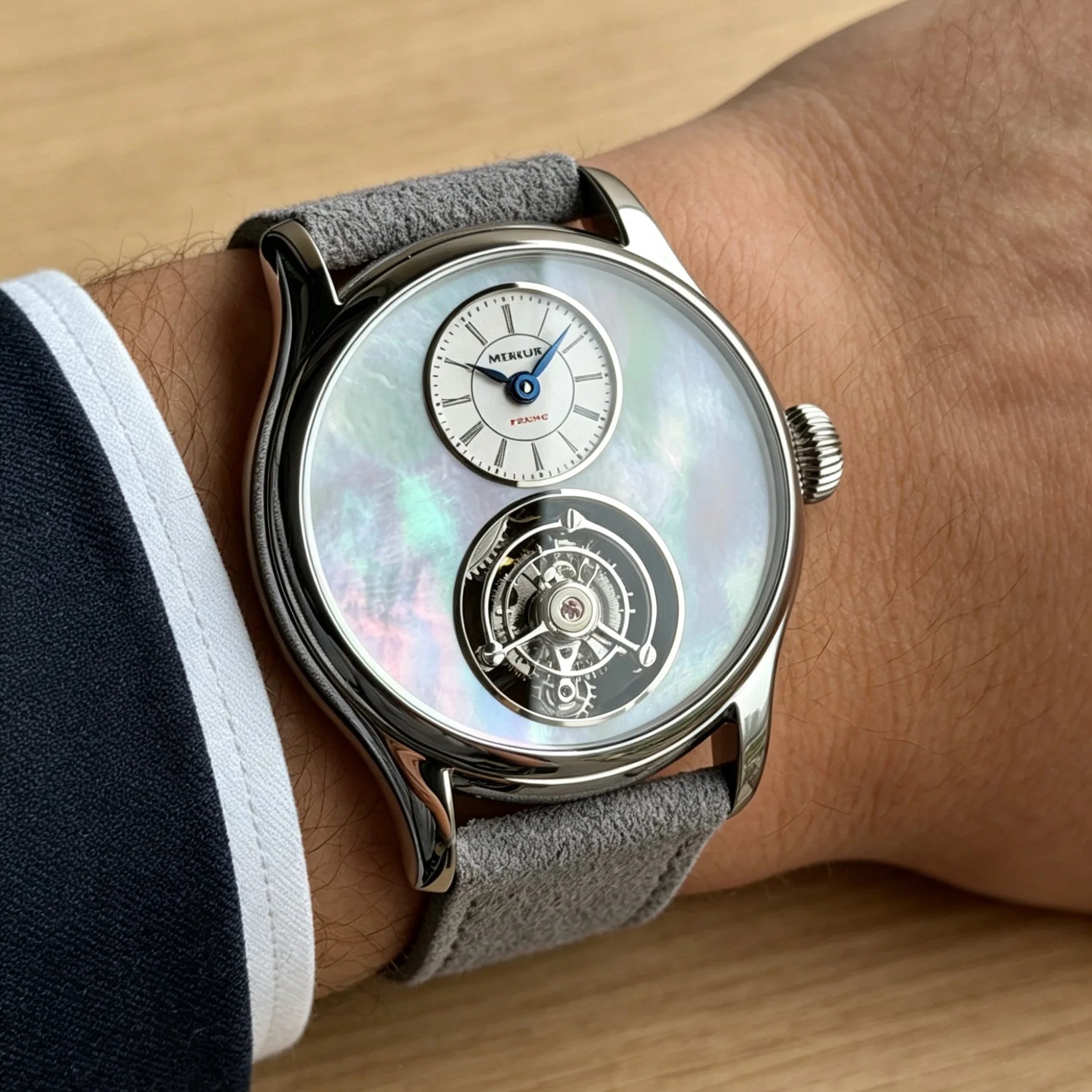 Relógio Merkur 100% Tourbillon masculino com safira, relógio de pulso mecânico de luxo à prova d'água, 42mm