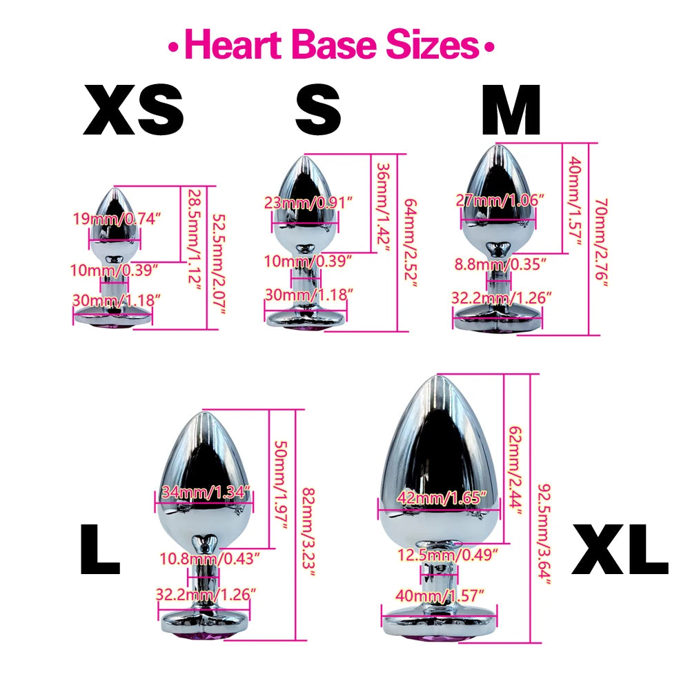 Metal anal plug coração cristal iniciante para especializar 5 tamanho butt plug adulto brinquedo cauda feminino/masculino