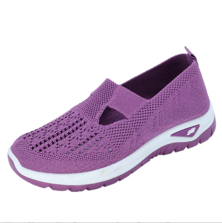 Tênis casuais femininos, tênis esportivos respiráveis de cor sólida com sola macia e leve para caminhada, tênis casuais de cano baixo em tecido.