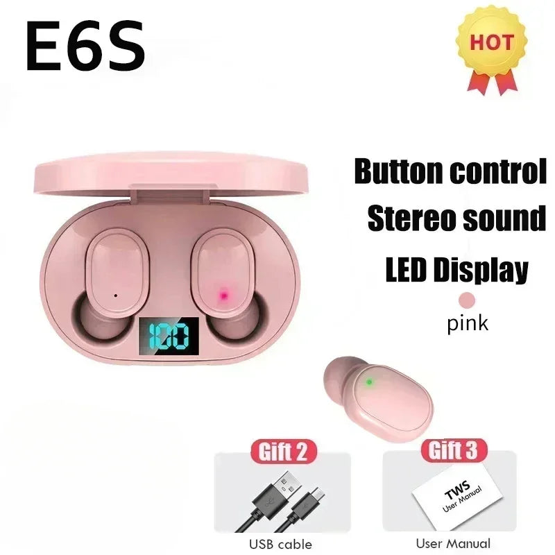 Fones de Ouvido Sem Fio Bluetooth E6S TWS – Earbuds com Cancelamento de Ruído e Microfone