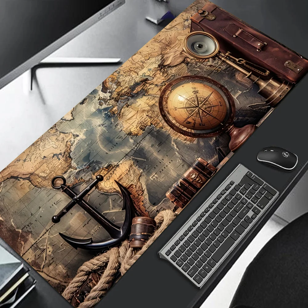 Xxl vintage steampunk bússola design mouse pad grande tapete de mesa de escritório de jogos bordas costuradas antiderrapantes para jogadores e escritório em casa
