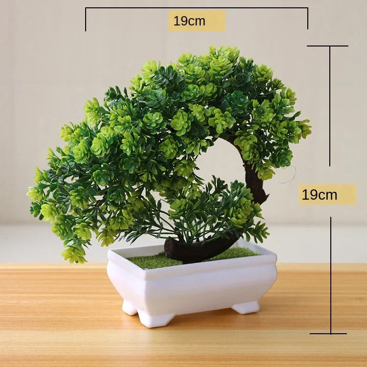 Bonsai de Planta Artificial em Vaso – Mini Árvore Verde e Flores Falsas, Enfeite Decorativo para Casa, Jardim, Festas e Decoração de Hotel