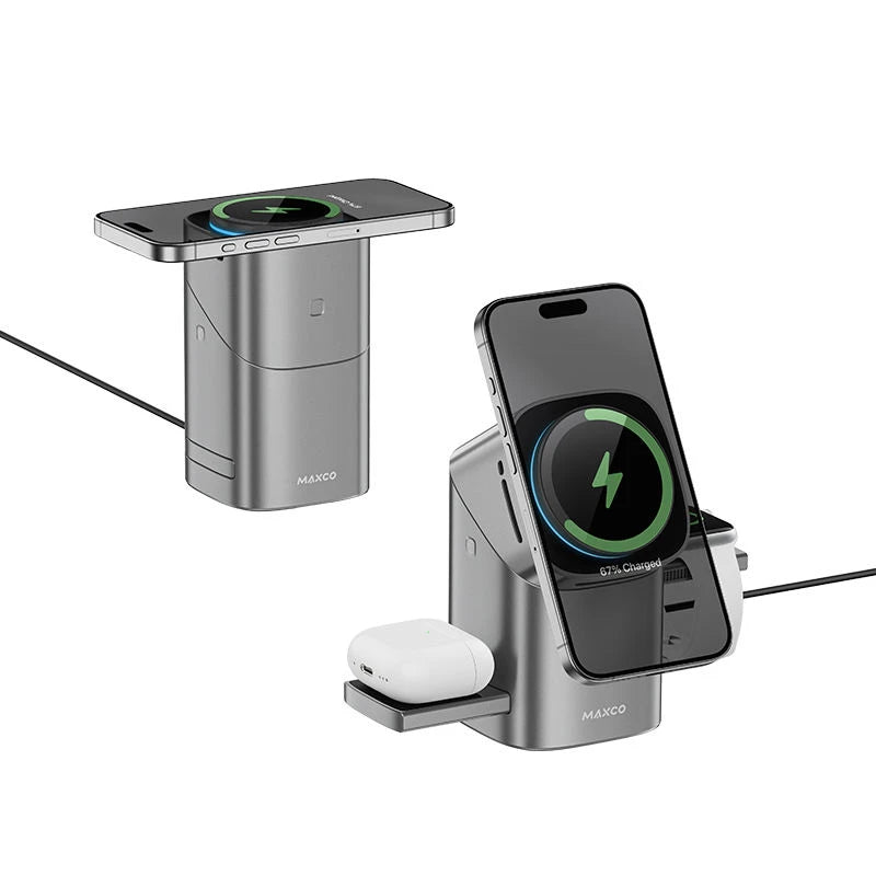 Carregador Sem Fio Magnético Automático Multifuncional 3 em 1 Qi2 2026 para iPhone 17 16 15 14 13 Pro Max, Apple Watch e AirPods