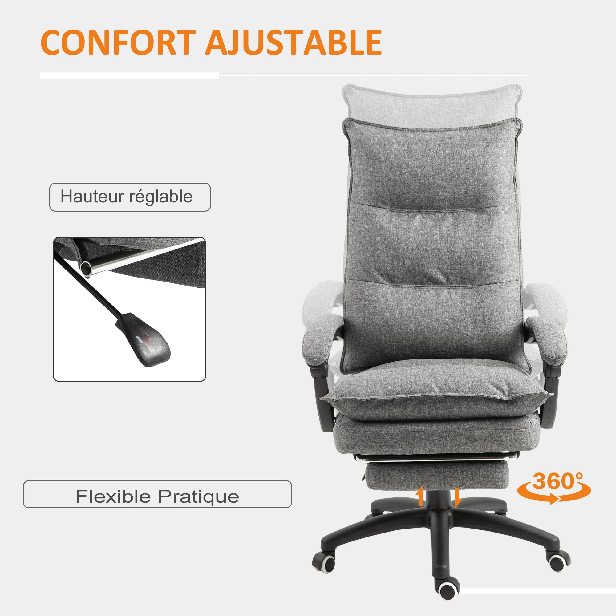 Cadeira de escritório ergonômica Vinsetto Vinsetto, cadeira de escritório com encosto reclinável e altura ajustável.