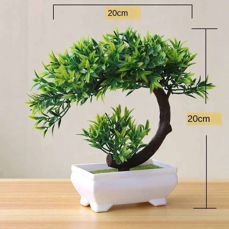 Bonsai de Planta Artificial em Vaso – Mini Árvore Verde e Flores Falsas, Enfeite Decorativo para Casa, Jardim, Festas e Decoração de Hotel