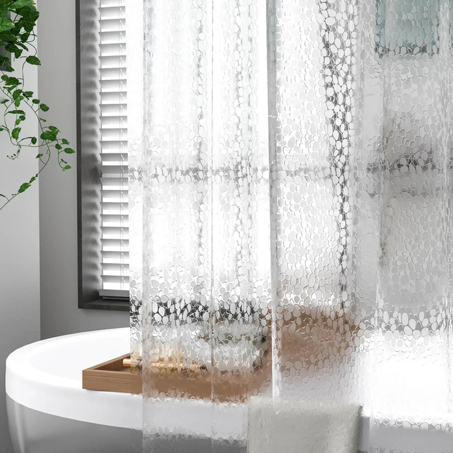 Cortina de Chuveiro em PEVA com Estampa de Seixos – Forro Transparente e Impermeável para Banheira