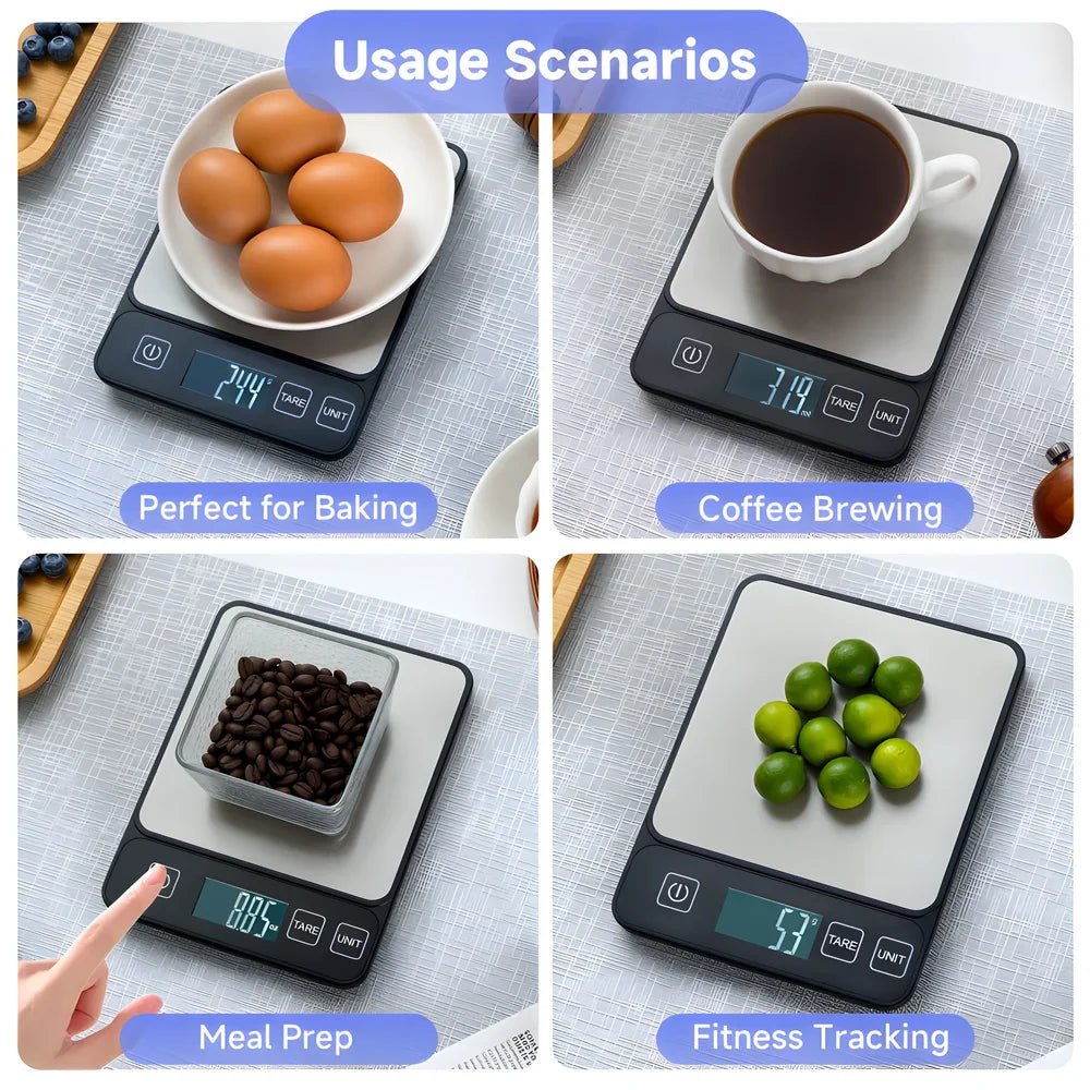 Balança Digital de Cozinha 10kg com Tela LCD, Balança Eletrônica de Alta Precisão para Alimentos, Confeitaria e Dieta Saudável