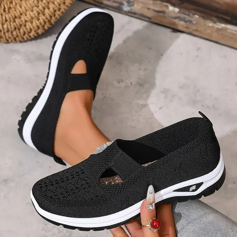 Tênis casuais femininos, tênis esportivos respiráveis de cor sólida com sola macia e leve para caminhada, tênis casuais de cano baixo em tecido.