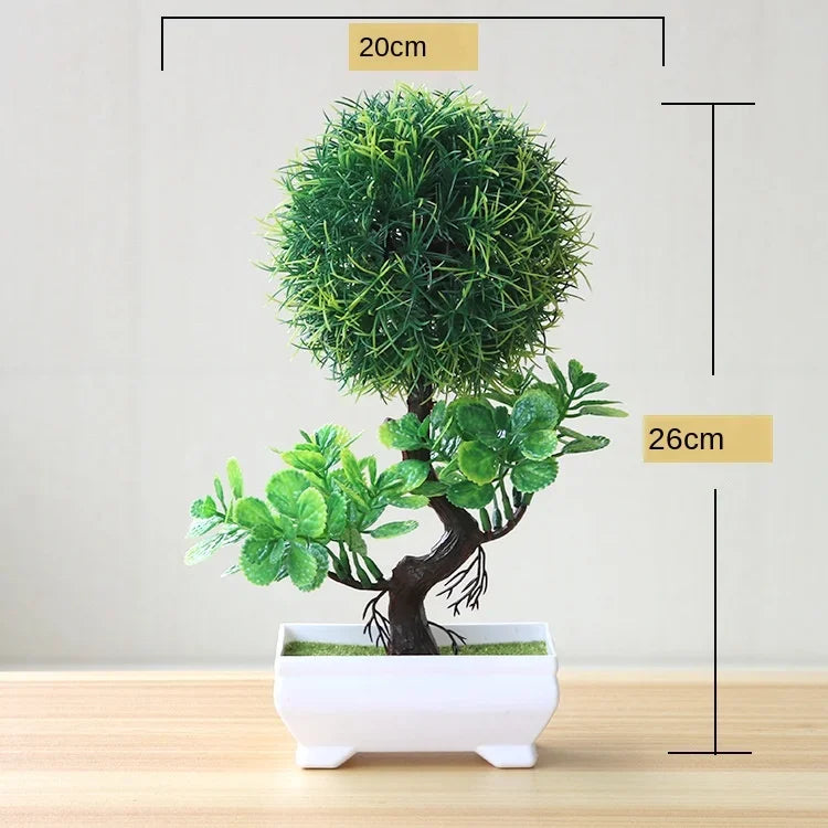 Bonsai de Planta Artificial em Vaso – Mini Árvore Verde e Flores Falsas, Enfeite Decorativo para Casa, Jardim, Festas e Decoração de Hotel
