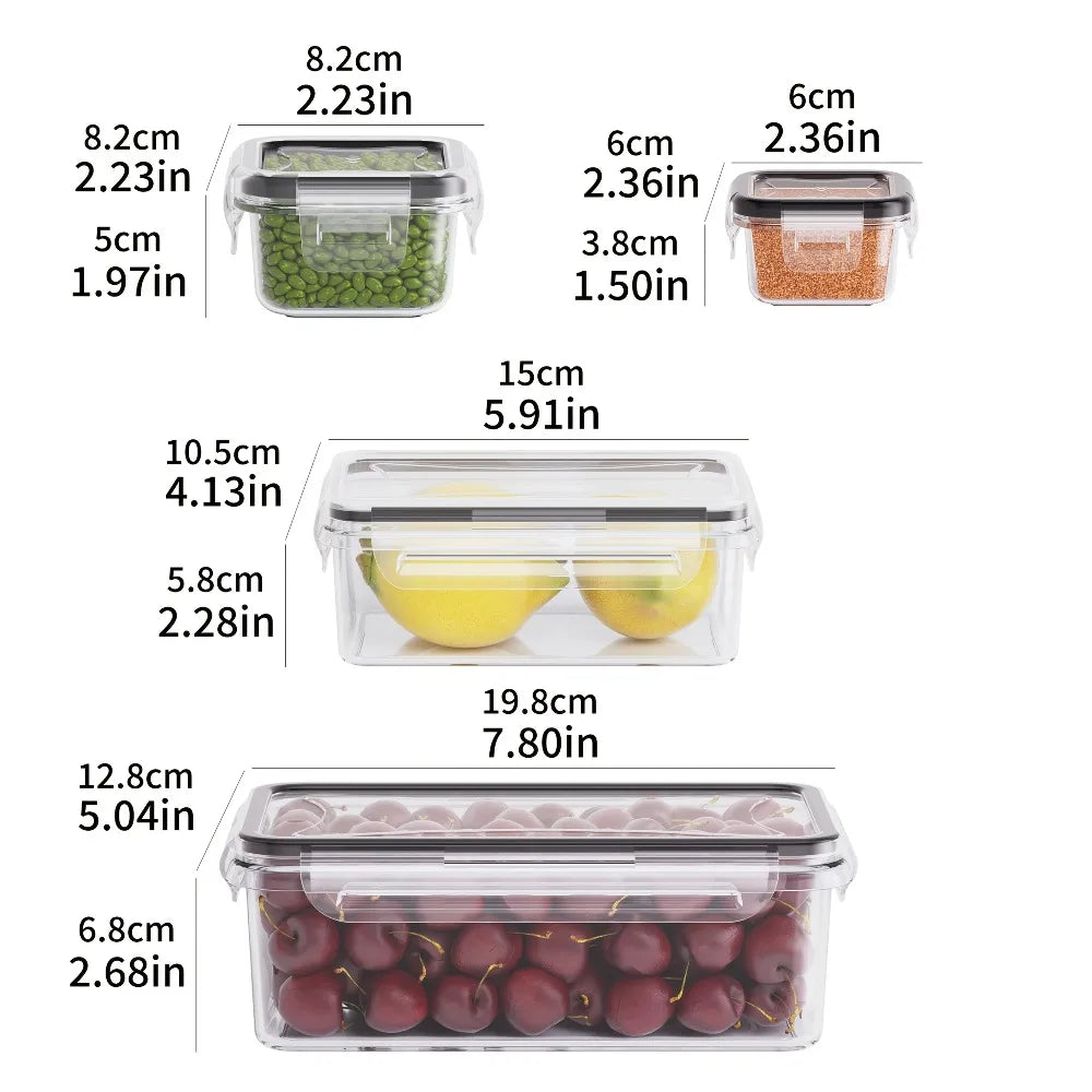 Kit com 8 Potes Herméticos para Alimentos Livres de BPA com Tampas de Trava – Armazenamento em Plástico PP Seguro para Micro-ondas e Freezer, para Grãos, Frutas e Vegetais