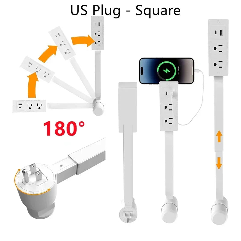 Tomada Elétrica de Parede Rotativa com Extensor de Tomada Ajustável para Mesa de Cabeceira