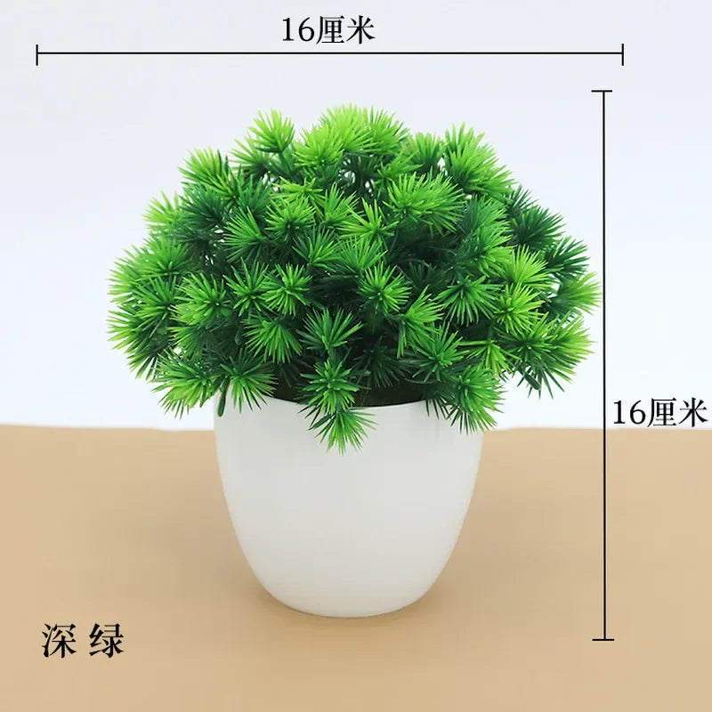 Bonsai de Planta Artificial em Vaso – Mini Árvore Verde e Flores Falsas, Enfeite Decorativo para Casa, Jardim, Festas e Decoração de Hotel