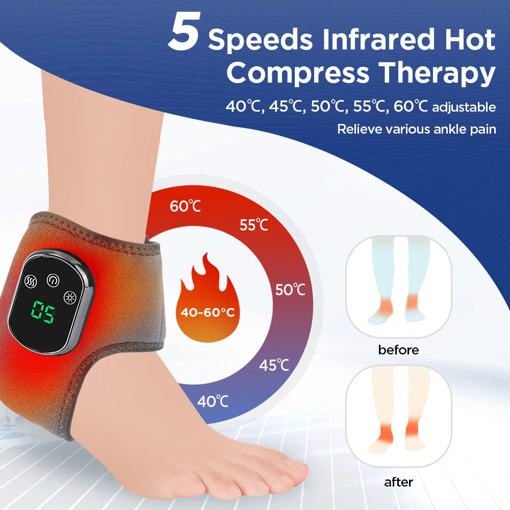 Massageador elétrico de calor para pés, compressa quente, massageador de vibração, material respirável, proteção para articulação do pé e do tornozelo, compressa quente