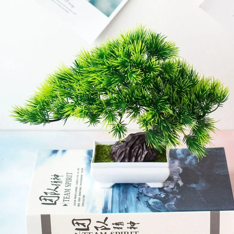 Bonsai de Planta Artificial em Vaso – Mini Árvore Verde e Flores Falsas, Enfeite Decorativo para Casa, Jardim, Festas e Decoração de Hotel