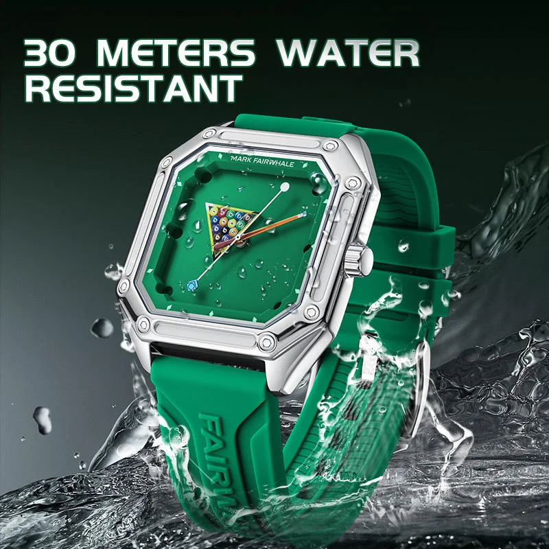 2025 novo relógio original para homem esporte pulseira de silicone à prova dwaterproof água relógio de quartzo moda masculina design de bilhar relógio de pulso verde menino