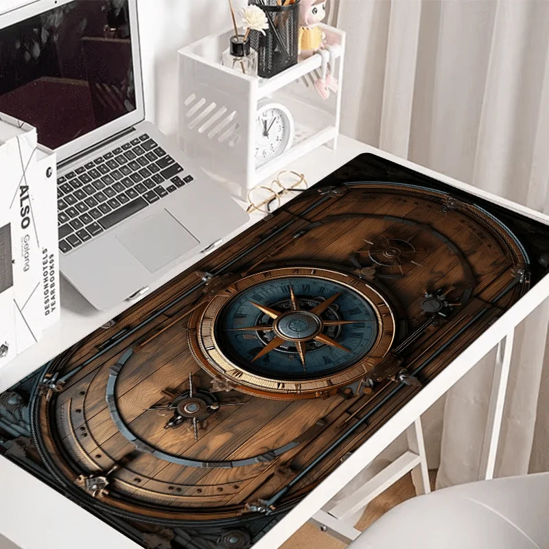 Xxl vintage steampunk bússola design mouse pad grande tapete de mesa de escritório de jogos bordas costuradas antiderrapantes para jogadores e escritório em casa